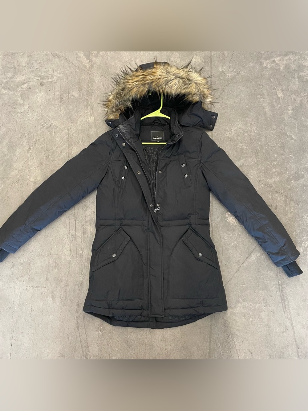 Sam Edelman Down Parka Womens M Black Faux Fur Hood Long Winter Coat L6S-5849